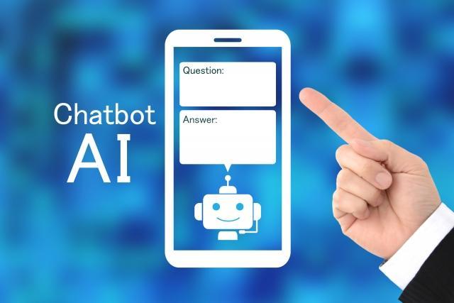 スマホのAIチャットボットと指差しポーズ